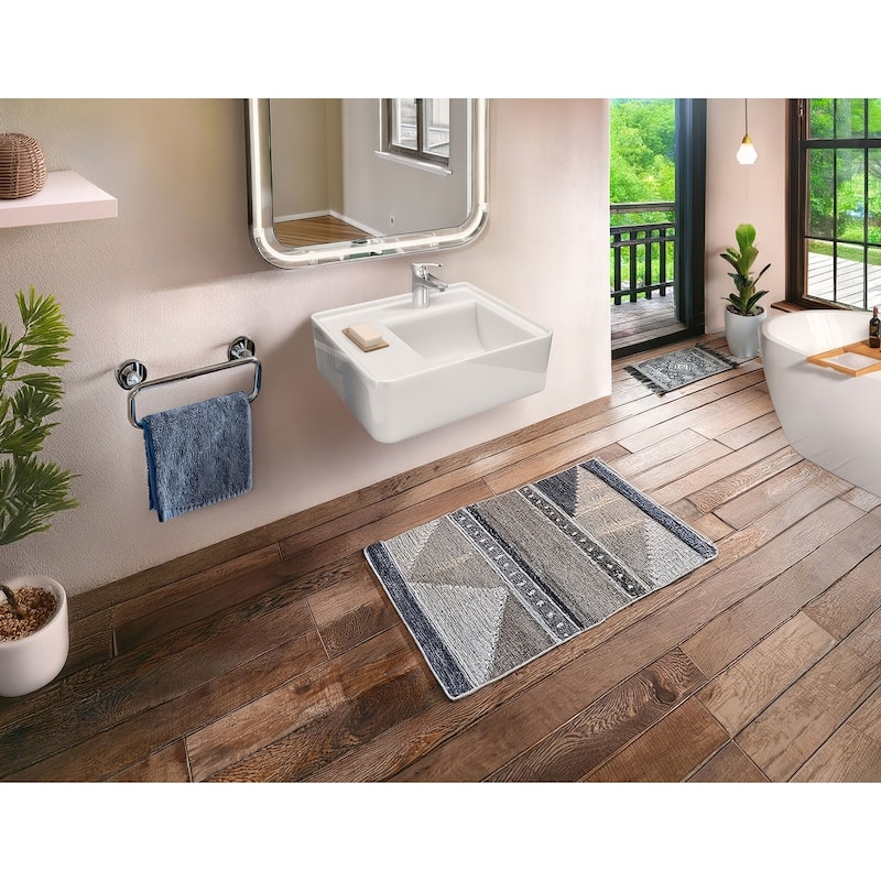 Rectangular Wall Mount Basin with Faucet Drilling Options and Rear Center Drain Location