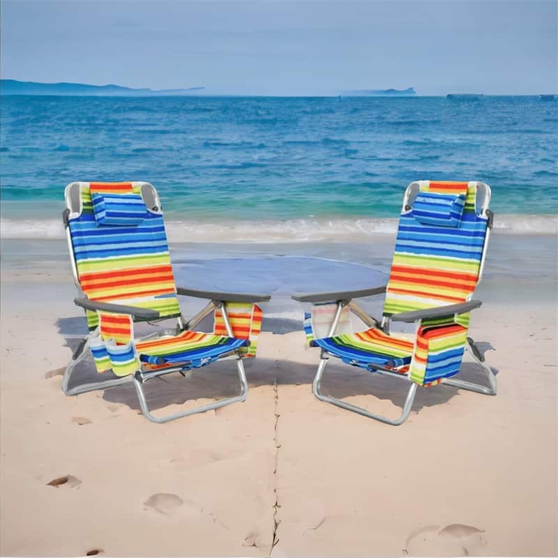 Adjustable Backrest Folding Beach Chair with Pillow - Yellow
