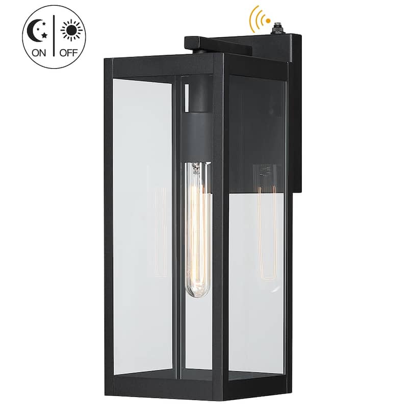 1-Light Dusk to Dawn Black Outdoor Wall Lantern Sconce - 16.5"H
