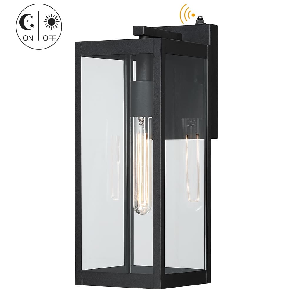 1-Light Dusk to Dawn Black Outdoor Wall Lantern Sconce - 16.5"H