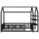 preview thumbnail 10 of 10, Black Twin Size House Bed for Kids, Metal Montessori Floor Bed Frame with Fence for Boys, Girls, Detachable Storage Shelves