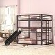 preview thumbnail 1 of 7, Multi-functional Full Size Metal Bunk Bed with Ladders and Slide, Divided into One Platform and Loft Bed Black