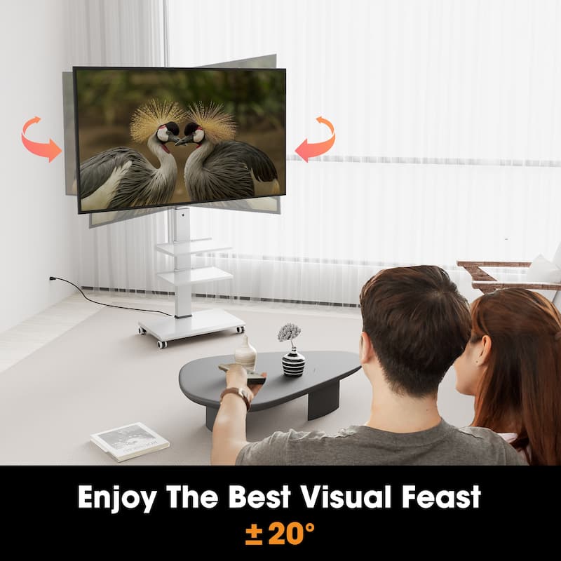 FITUEYES Rolling TV Stand with Wheels For 32-70 Inch TVs, with Power Outlet and Two Shelf TV Console ,Hold Up To 88 Lbs