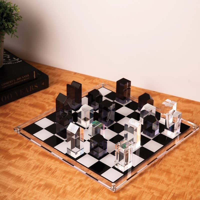Curata Black and White Acrylic Chess Set with Geometric Chessmen