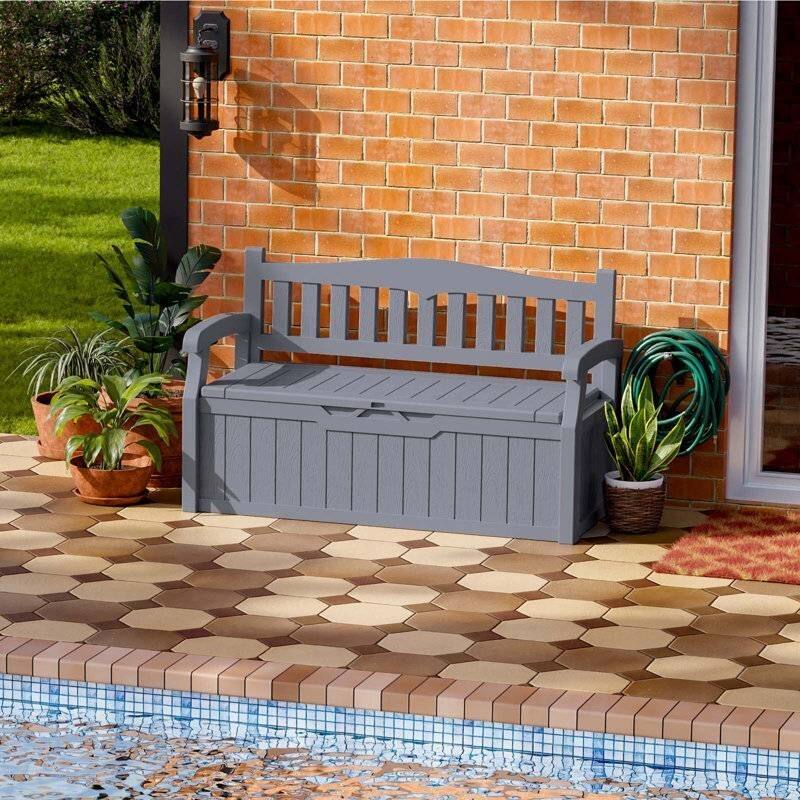 Plastic Outdoor Patio Garden Storage Bench with Lockable Lid 70-Gallon - 23.2 D" x 53.1" W x 31.5" H