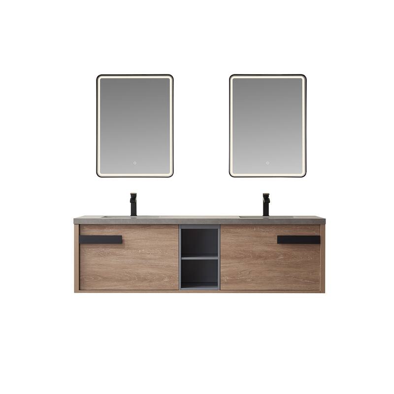 Miseno MV703272 Carcastillo 72" Wall Mounted Double Basin Vanity Set - North American Oak - Oak Finish