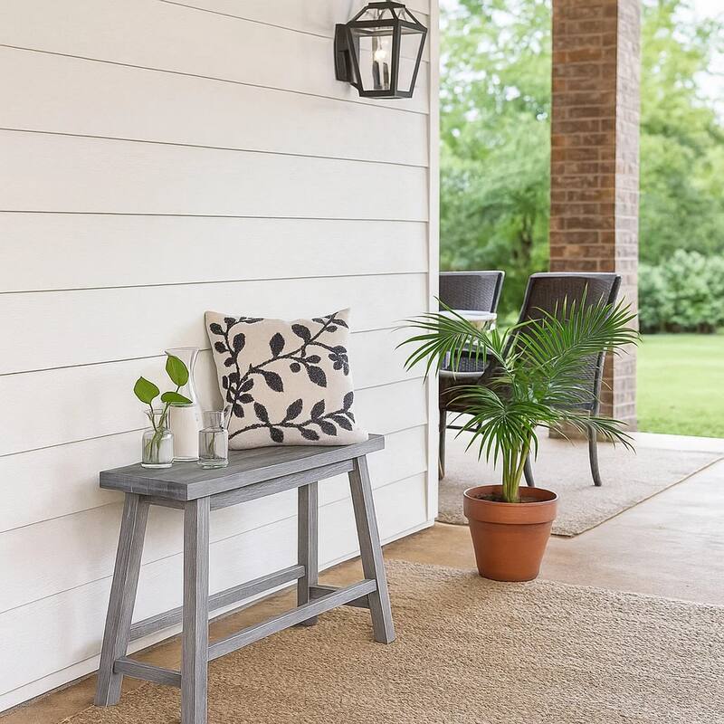 Saddle Design Wooden Bench with Grain Details, Gray