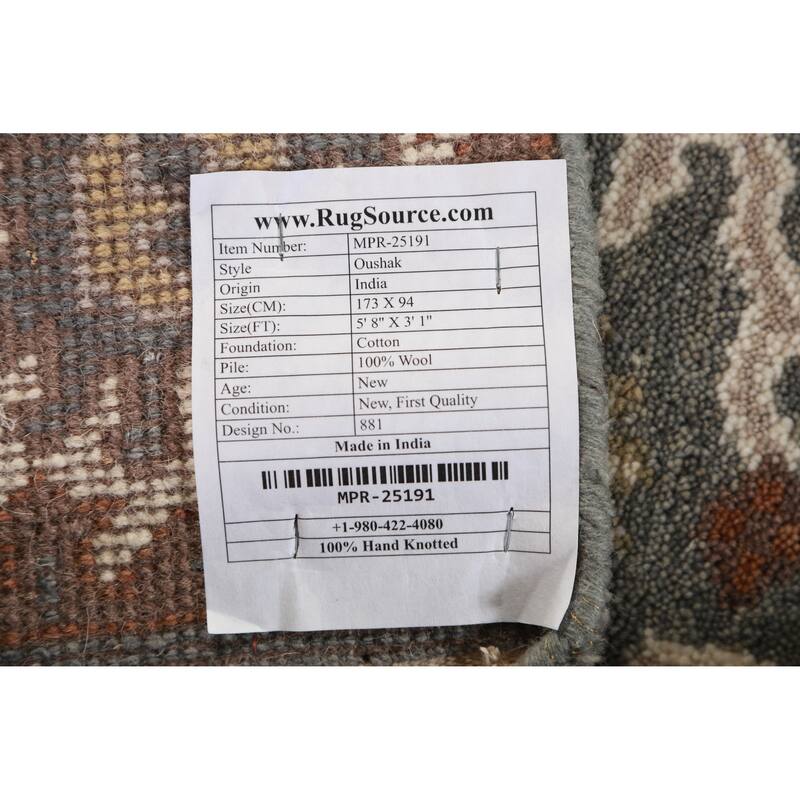 Gray Oushak Oriental Foyer Rug Hand-Knotted Wool Carpet - 3'1"x 5'8"