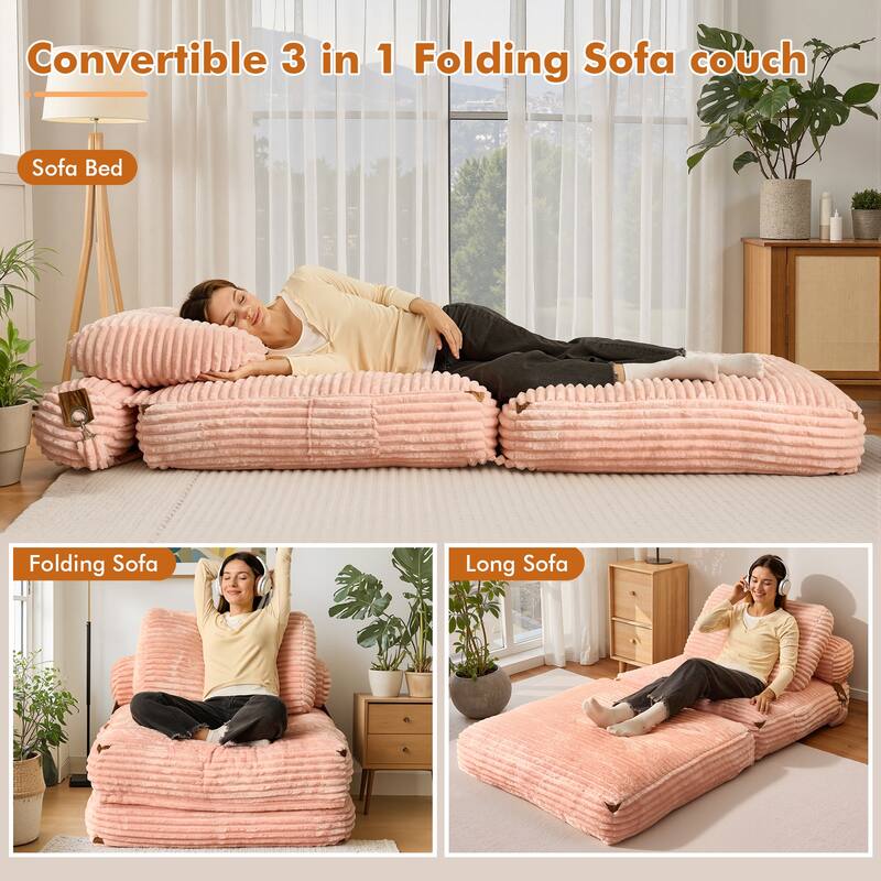 HOOOWOOO Modern Upholstery Fabric Folding Sofa Couch