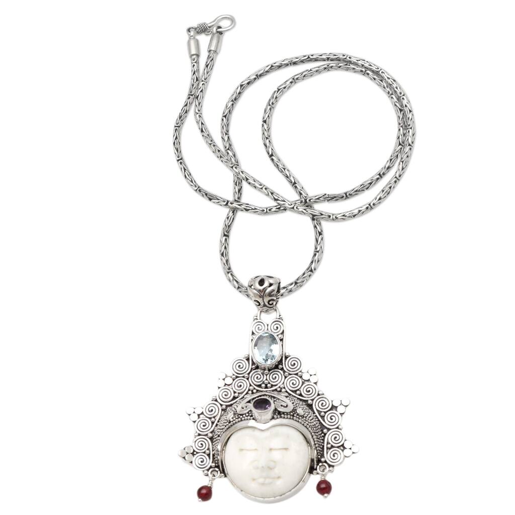 Novica Handmade Blue Topaz Amethyst Pendant Necklace - Silver