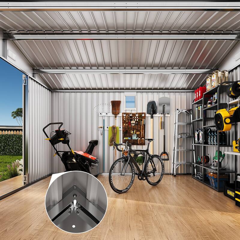 10x12FT Outdoor Metal Storage Shed with Lockable Door, Vents, Windows & Solar Light