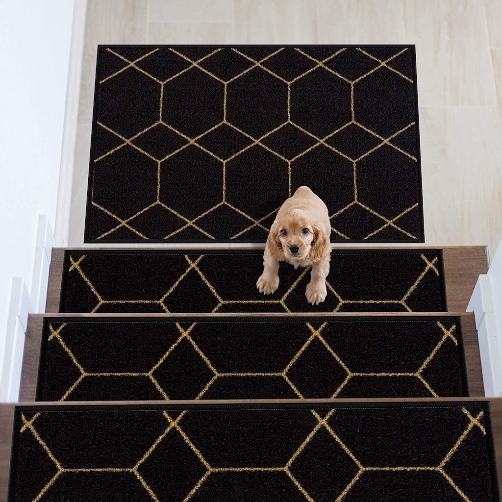 Stair Treads Hexagon Design Washable Non Slip Backing, 8.5''X26''