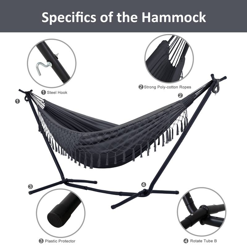 10.7 ft. 2-Person Brazilian-Style hammock with Stand - Convertible