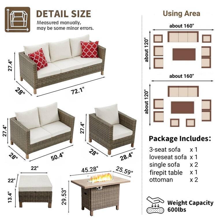 9 - Person Outdoor Wicker Patio Conversation Furniture Set With Fire Pit Table