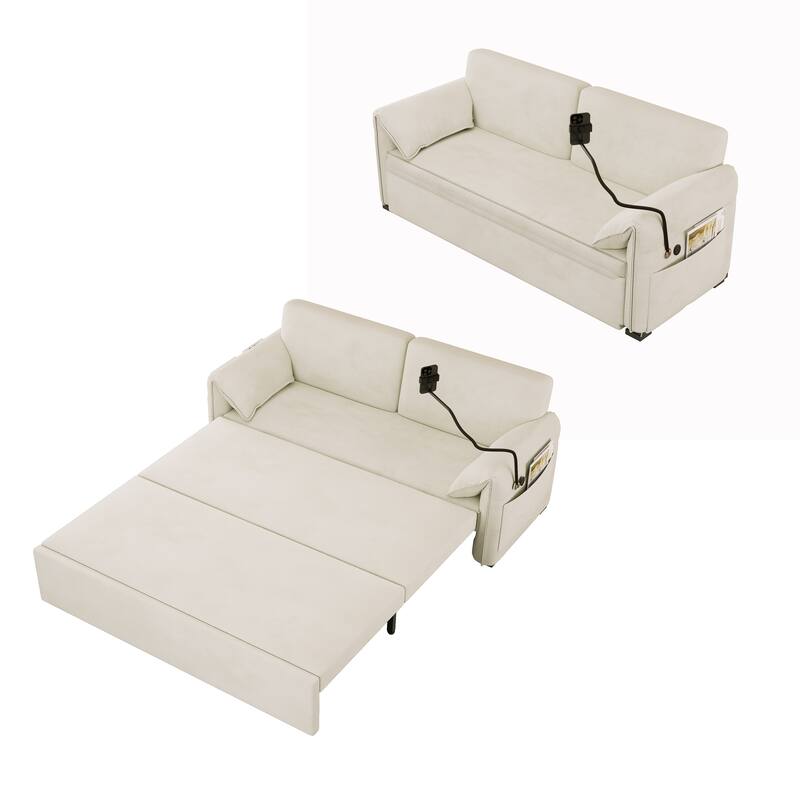 Convertible 63-inch Velvet Sofa Bed with Three Adjustable Modes - Comfortable Sofa, Lounge, and Double Bed for Home or Office