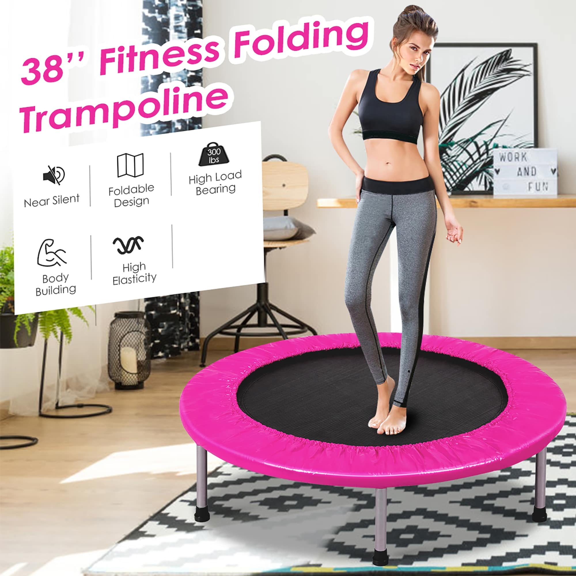 Goplus 38'' Mini Folding Trampoline Portable Recreational Fitness