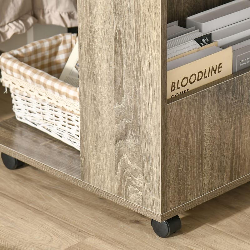 HOMCOM C-Shaped Sofa Side Table Mobile End Table with Storage and Wheels for Living Room, Bedroom, Office