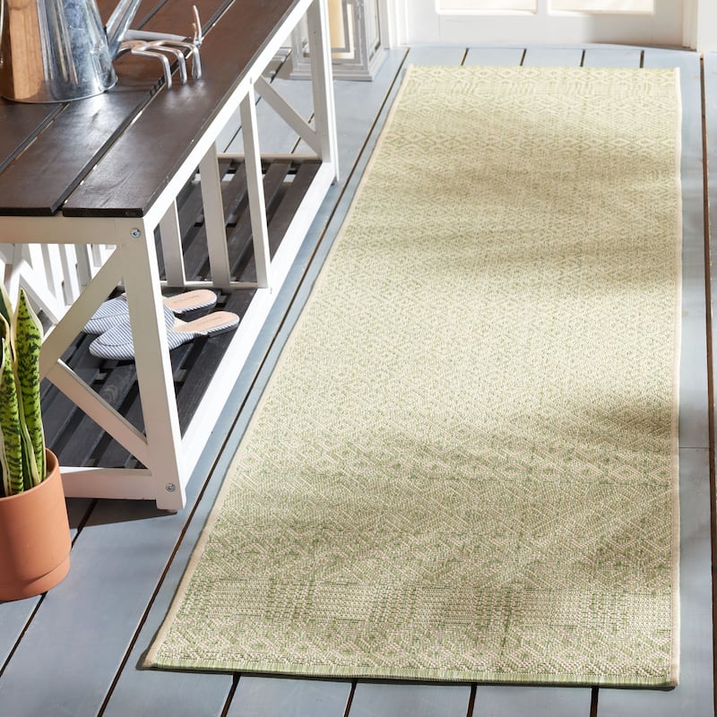 SAFAVIEH Courtyard Shikibu Indoor/ Outdoor Waterproof Patio Backyard Rug - 2'3" x 12' Runner - Beige/Green
