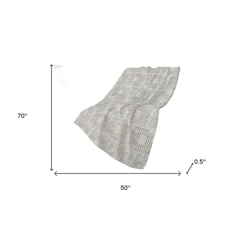 HomeRoots 50" X 70" Beige And Charcoal Geometric Polyester Woven Plush Throw Blanket