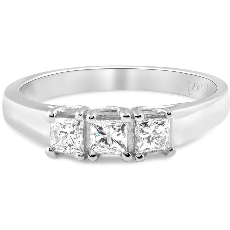 1ct Three Stone Princess Cut Diamond Ring White Gold