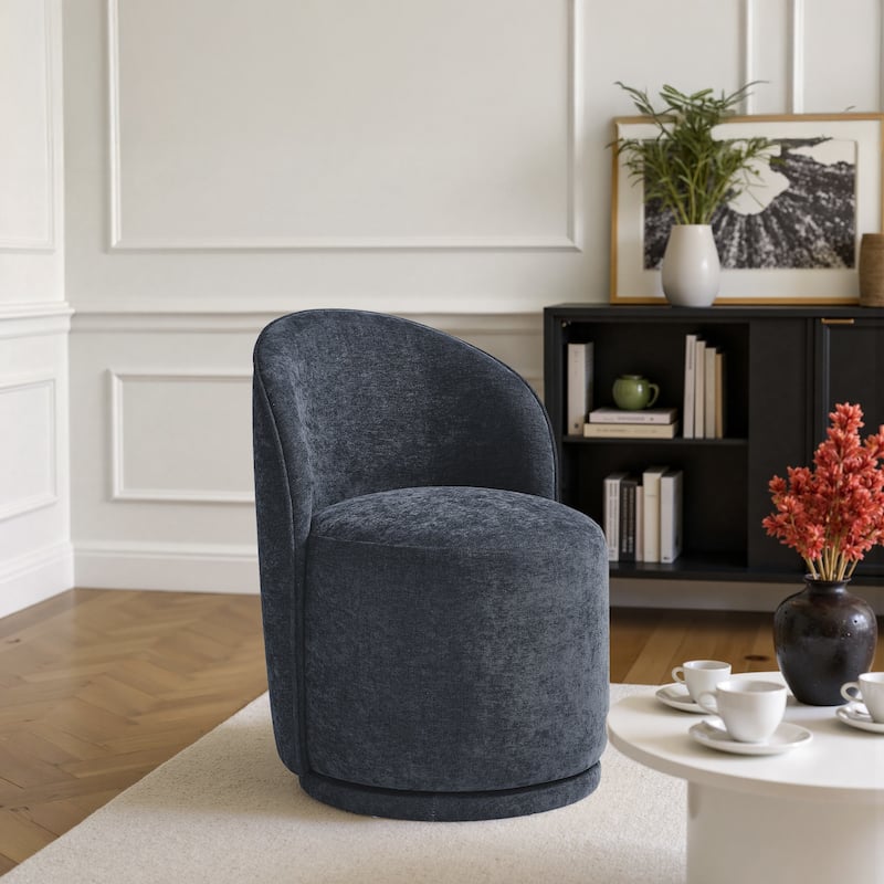Modern Armless 360-Degree Swivel Dining Chair Barrel Chair - SINGLE - NAVY CHENILLE