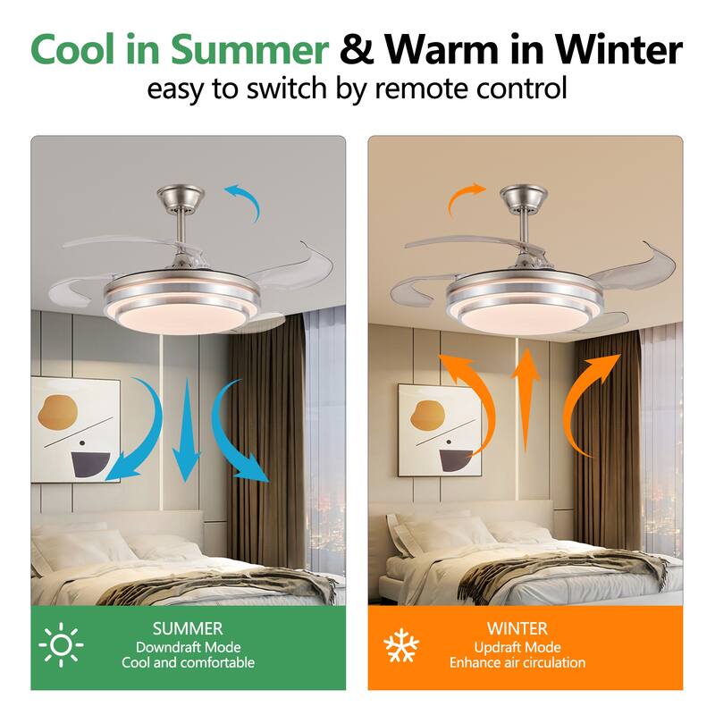 42 Inch 3 Tiers Design Chandelier Ceiling Fan with Light, Retractable Ceiling Fan 6-Speed Quiet DC Motor Fan - 42 Inch