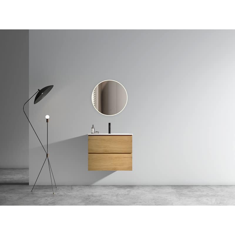 Modern Wall Mounted Bathroom Vanity with Ceramic Sink with 1 Faucet Hole