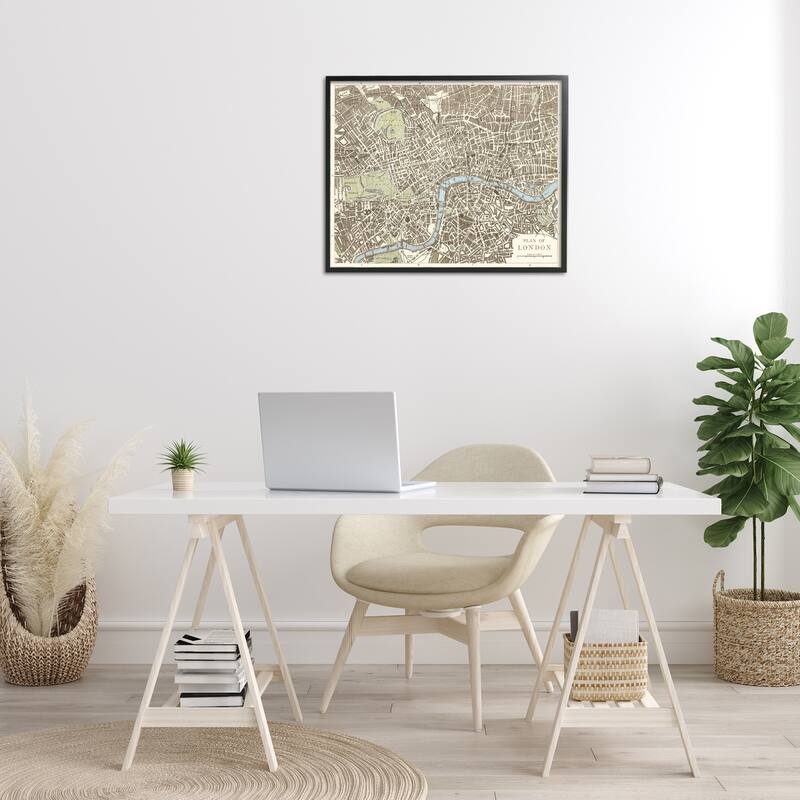 Stupell Vintage Blueprint Plant of London Framed Giclee Art Design By Phillipa Katz