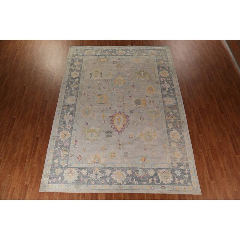 Vegetable Dye Oushak Turkish Large Rug Hand-Knotted Wool Carpet - 9'11"x 13'9"