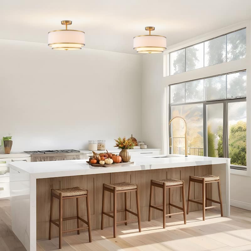 Starsky Modern 3-light Fabric Drum Semi Flush Mount