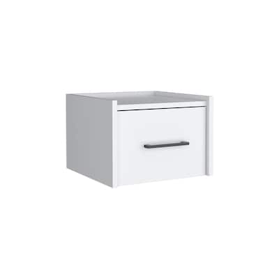Modern Floating Nightstand with Drawer Wall-Mounted Wood Bedside Table with Metal Accents