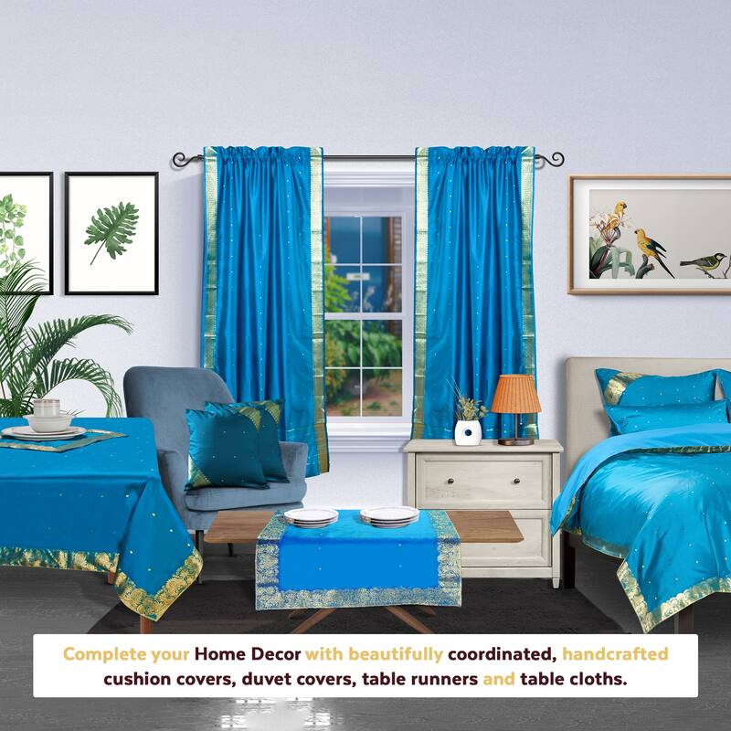 Turquoise Rod Pocket Sheer Sari Curtain / Drape / Panel - Piece