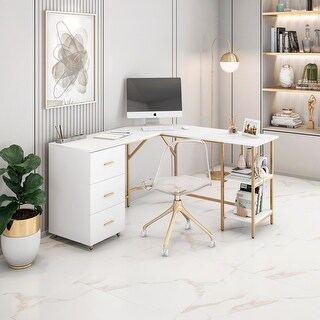 Techni Mobili L-Shape Home Office Two Tone Desk with Storage - as ...