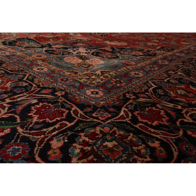 Hand Knotted Kashan Burnt Orange Wool Traditional Oriental Area Rug - 12' 5'' x 17' 2''