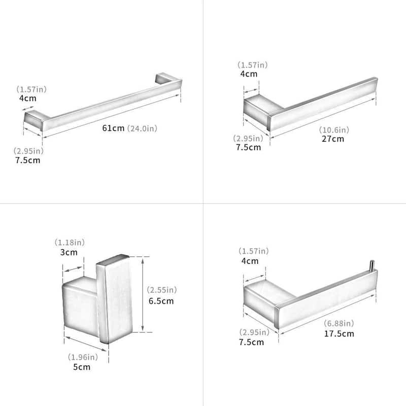 4-Piece Matte Black Bathroom Hardware Set with Toilet Paper Holder and 25.6" Towel Bar in Black