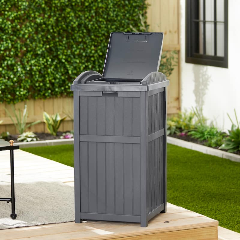 Suncast 30 Gallon Hideaway Trash Waste Bins for Outdoor, Cyberspace (2 Pack)