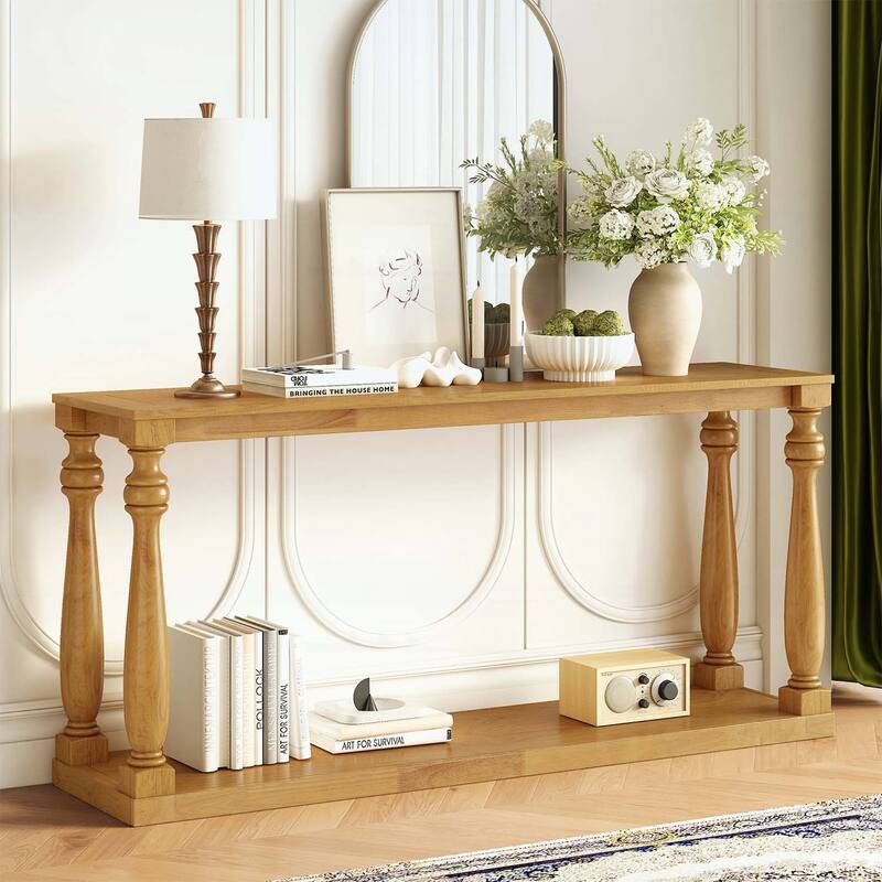 Console Table with Bottom Shelf and Four Vase Legs,for Entryway,Hallway,Living Room,Bedroom - Natural