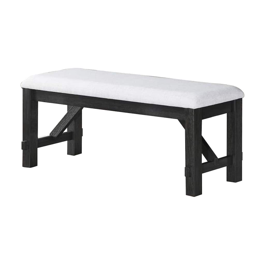 Riby 48 Inch Dining Bench, Black Wood Body, Gray Linen Padded Seat