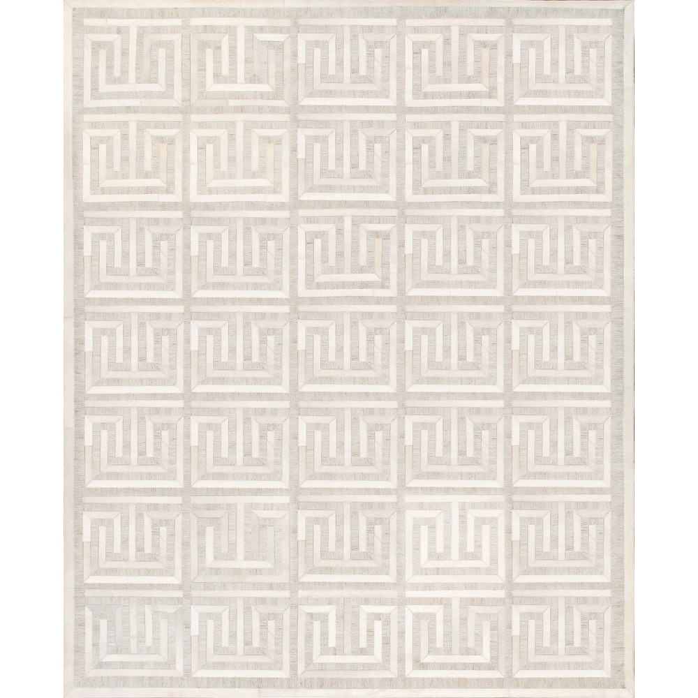 Pasargad Home Galaxy Cowhide & Sari Silk Ivory/Silver Area Rug