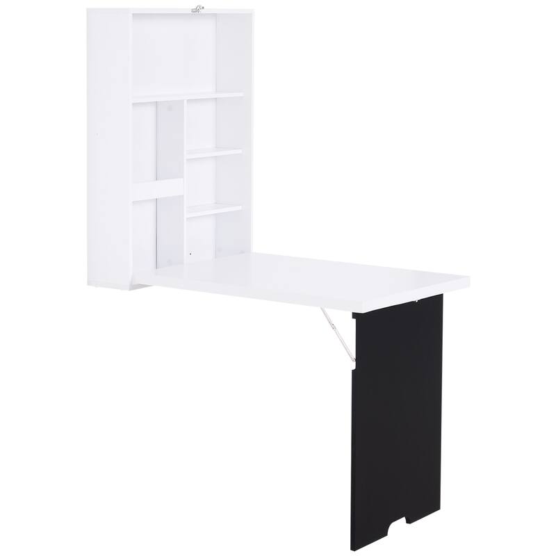 HOMCOM Wall Mounted Foldable Desk: Blackboard, Book Storage - Space Saving