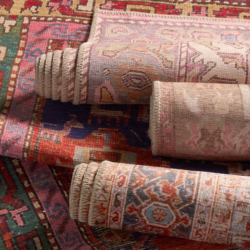 Cheney Machine Washable Medallion Pink/Beige Rug