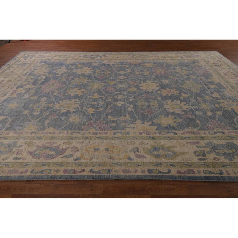 Vegetable Dye Blue Oushak Oriental Large Area Rug Handmade Wool Carpet - 10'5"x 13'8"