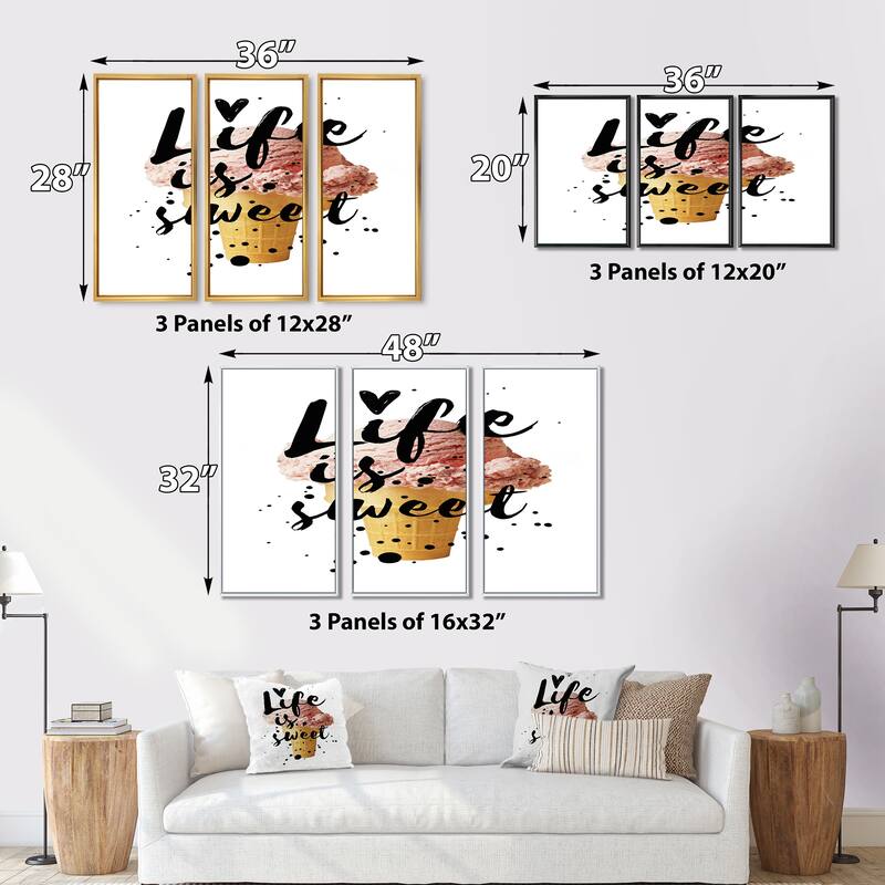 Designart "Life Is Sweet" Traditional Framed Art Prints Set of 3 4