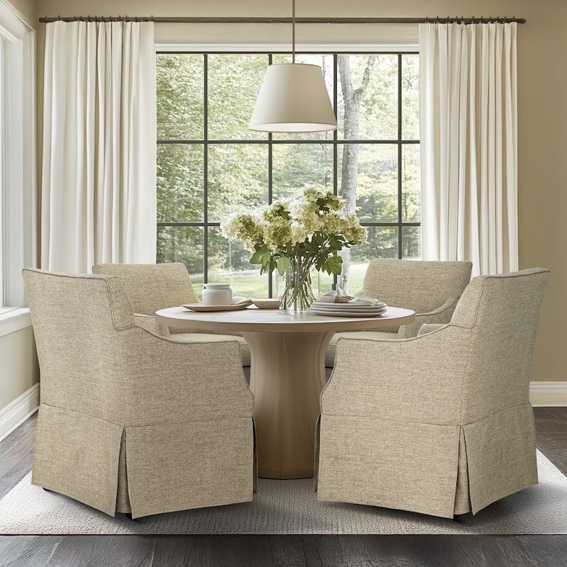 Martha Stewart London Upholstered Skirted Dining Arm Chair with Hidden Casters