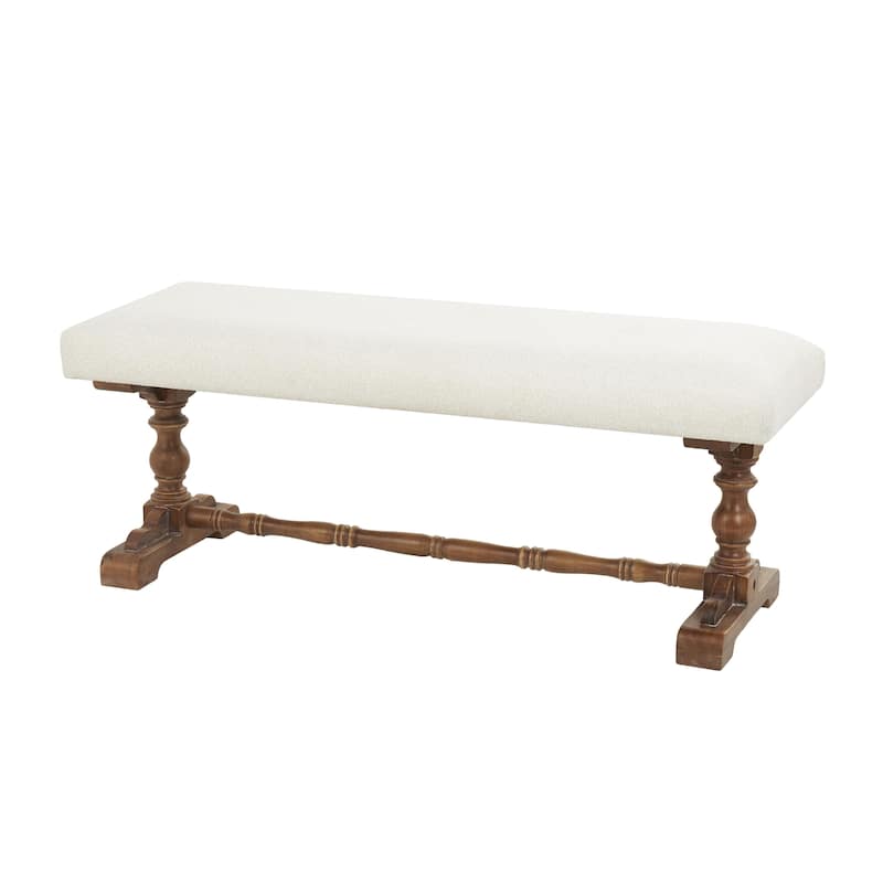 Fabric Home Bench with Brown Turned Legs - Cream - Roche River Decor - Cream
