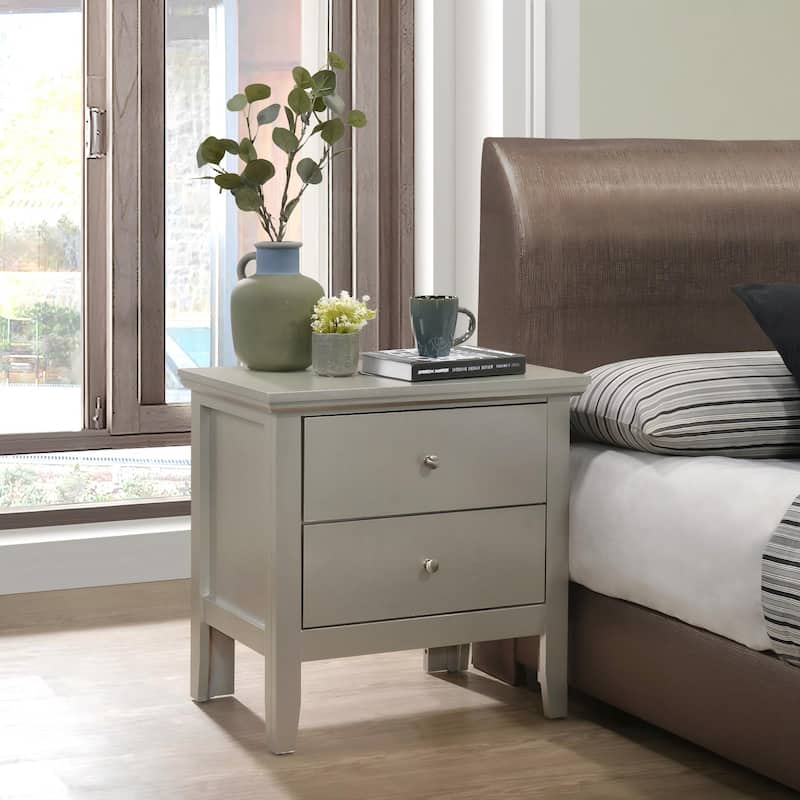 Elegant Silver Champagne Nightstand with Drawers - Champagne