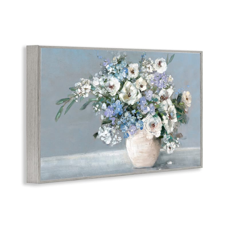 Stupell Elegant Blooms on Blue Framed Giclee Art Design By Sally Swatland