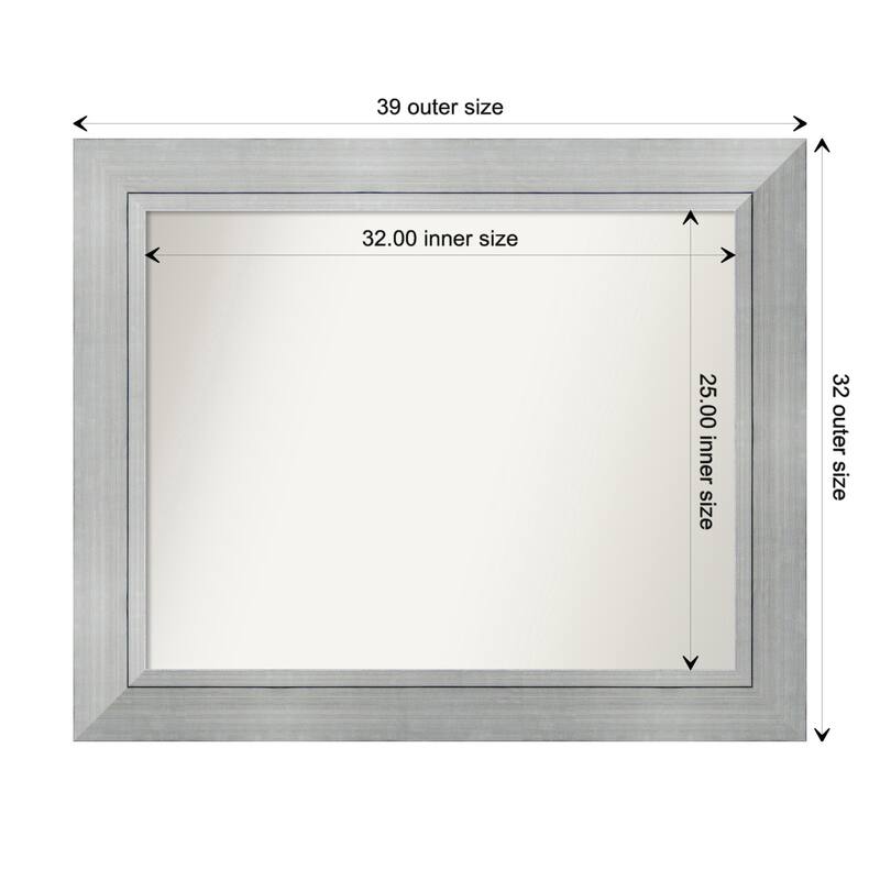 Romano Silver Framed Non-Beveled Custom Wall Mirror, Bathroom Vanity Mirror - Outer Size: 39.25 x 32.25