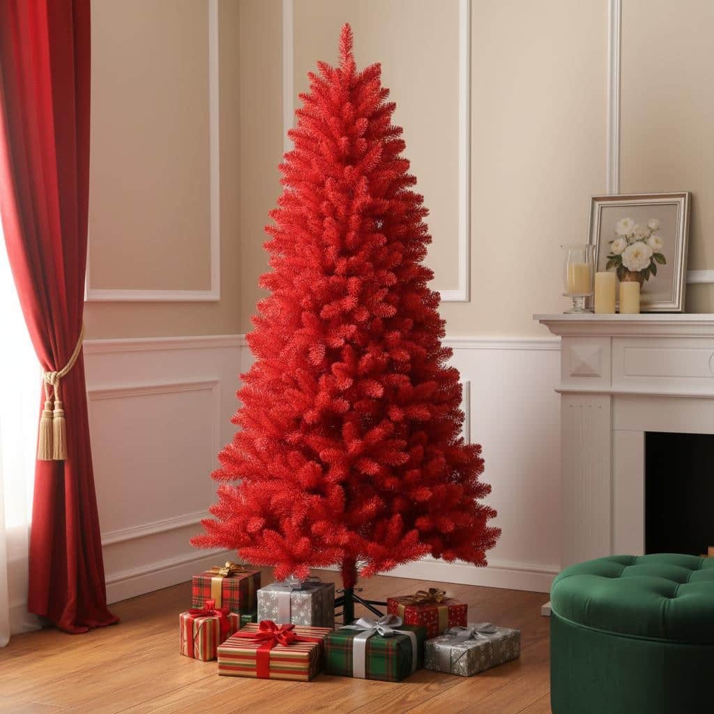 HomeRoots 6' Red Full Fir Christmas Tree - 36.00 in. x 72.00 in. x 36.00 in.