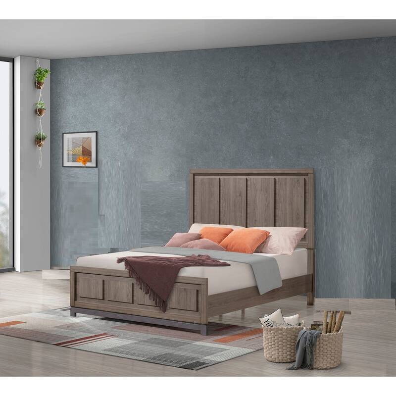 Contemporary Queen Panel Bed with Sleek Minimalist Design and Grey Oak Finish